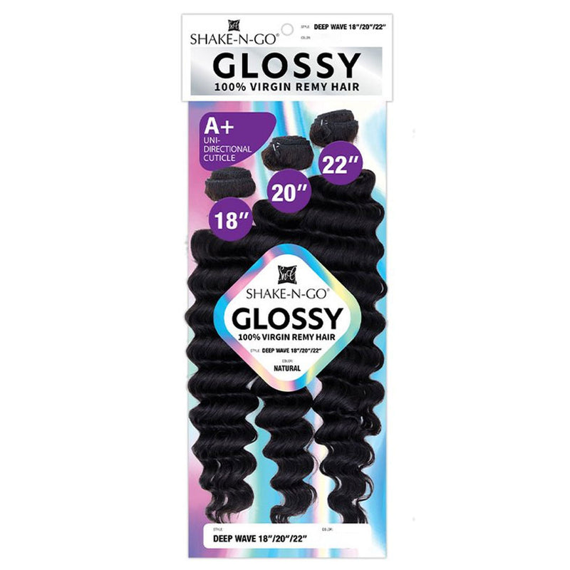 Shake N Go Virgin Remy Hair Weave Glossy 3 Bundles Deep Wave 22"24"26"