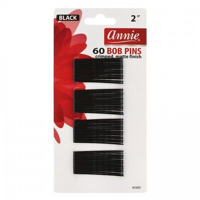 Annie 60 Pcs Bob Pins 2" Black #3303 Crimped Matte Finish Hair Pin