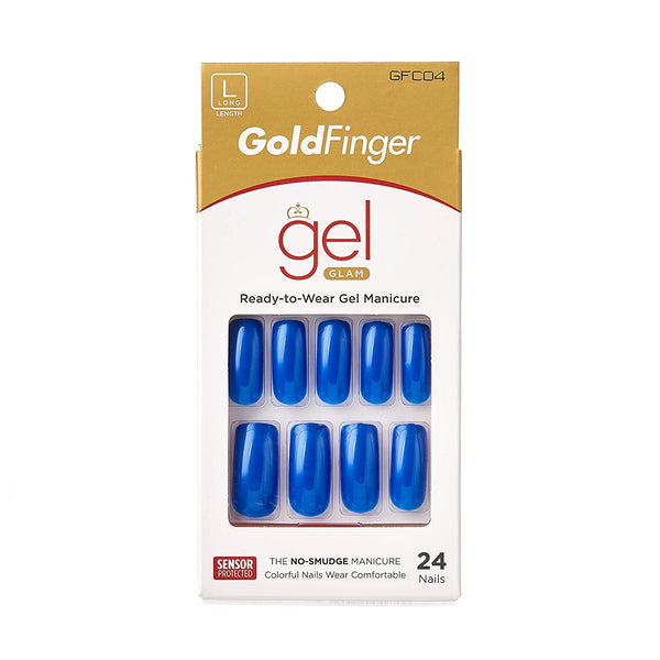 Kiss Gold Finger Gel Glam 24 Nails Gfc04 Blue (6 Pack)
