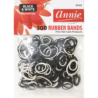 Annie 300 Rubber Bands Black&White Assorted Size #3155 Elastic Hair Tie