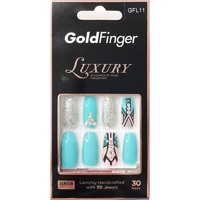 Kiss Gold Finger Luxury Long Length Gfl11 24 Full Cover Nails Glue Included