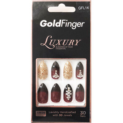 Kiss Gold Finger Luxury Long Length Gfl14 24 Full Cover Nails Glue Included