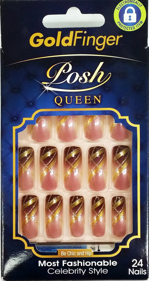 Kiss Gold Finger Posh Queen 24 Full Cover Nails Glue On Included Losh [Gf64]