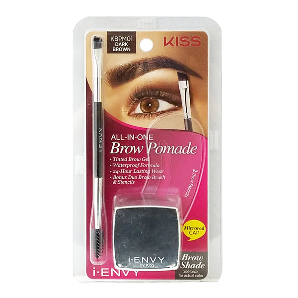 I Envy By Kiss All-In-One Brow Pomade Tint Gel With Stencils, Brush #Kbpm [Kbpm01 - Dark Brown]