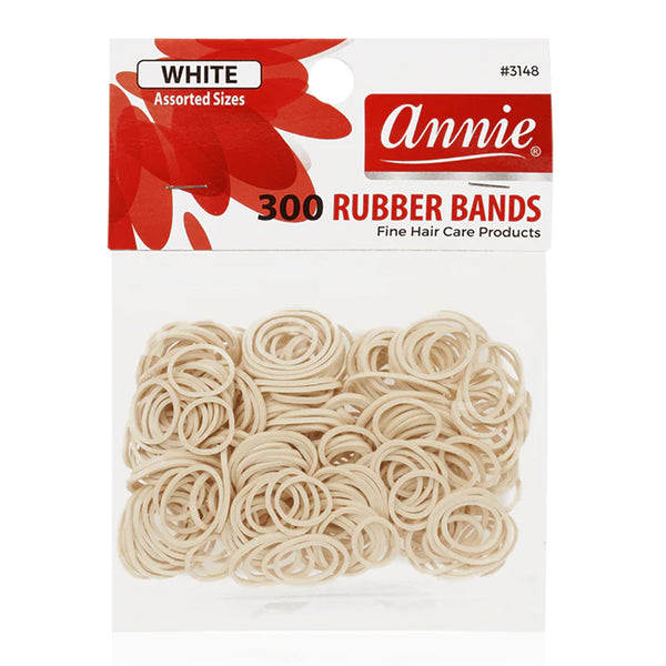 Annie 300 Rubber Bands White Assorted Size #3148 Elastic Hair Tie