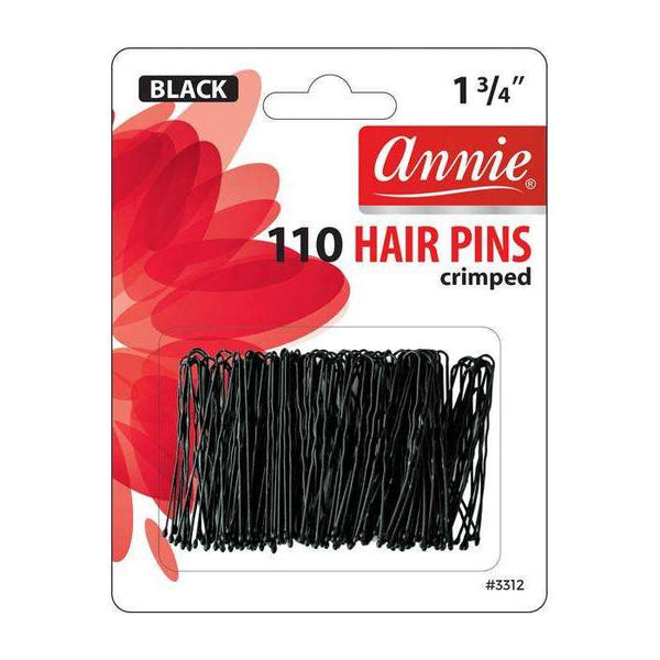 Annie 110 Pcs Hair Pins 1 3/4" Black #3312 Ball Tipped Crimped U-Shape