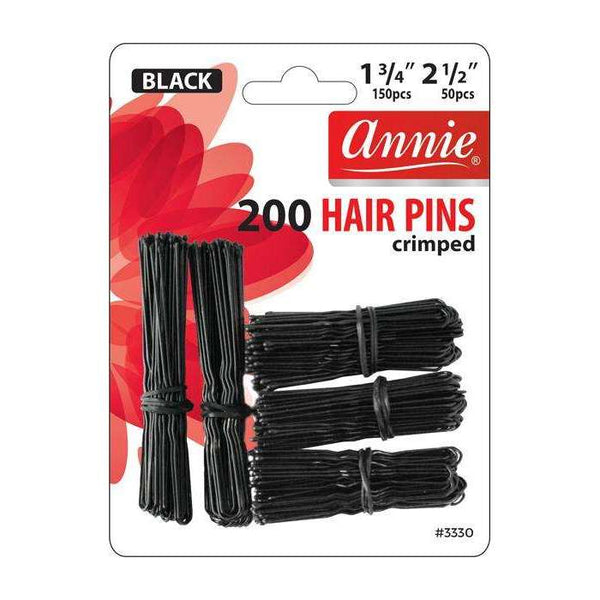 Annie 200 Hair Pins 1 3/4" & 2 1/2" Black #3330 Crimped Big Ball Tipped U-Shape