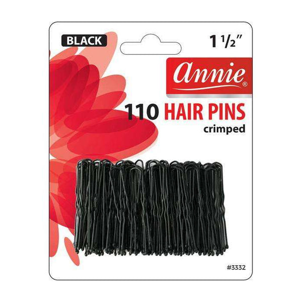 Annie 110 Pcs Hair Pins 1 1/2" Black #3332 Ball Tipped Crimped U-Shape
