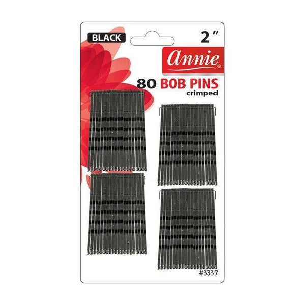 Annie 80 Pcs Bob Pins 2" Black #3337 Crimped & Ball Tipped