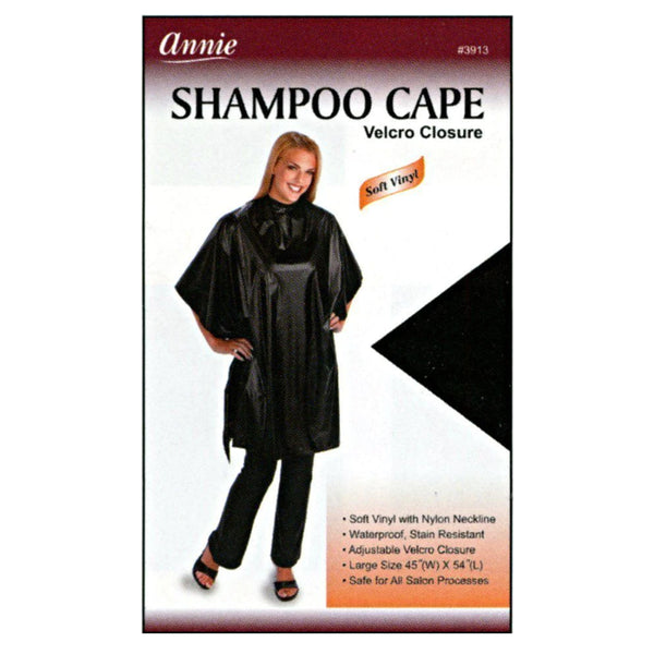 Annie Large Size Shampoo Cape 45" X 54" Soft Vinyl Black #3913