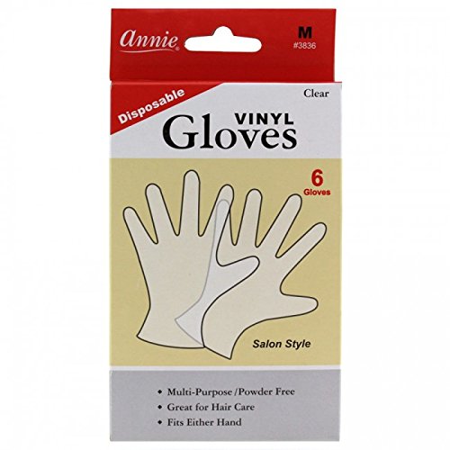 Annie Disposable Vinyl Gloves Powder Free 6 Count Clear Salon Style [#3836 Medium]