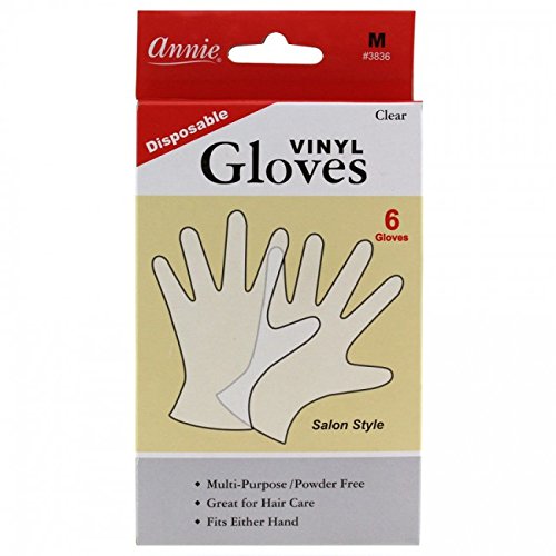 Annie Disposable Vinyl Gloves Powder Free 6 Count Clear Salon Style [