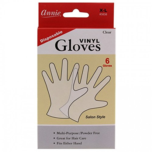 Annie Disposable Vinyl Gloves Powder Free 6 Count Clear Salon Style [#3838 X-Large]