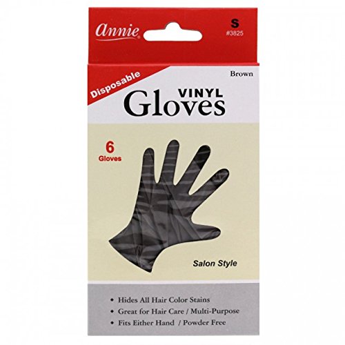 Annie Disposable Vinyl Gloves Powder Free 6 Count Brown Salon Style [