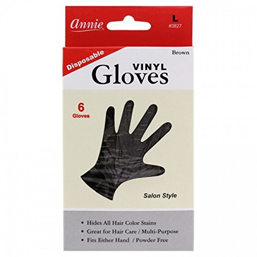 Annie Disposable Vinyl Gloves Powder Free 6 Count Brown Salon Style [#3827 Large]