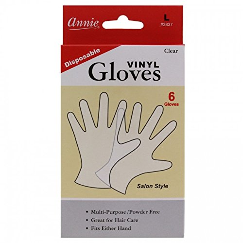 Annie Disposable Vinyl Gloves Powder Free 6 Count Clear Salon Style [#3837 Large]