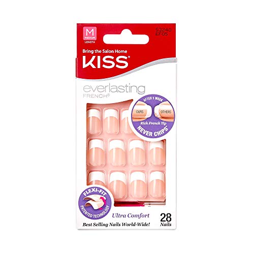 Kiss Everlasting French Tip 28 Full Nails Kit Medium, Infinite Ef05 (Multi Packs)