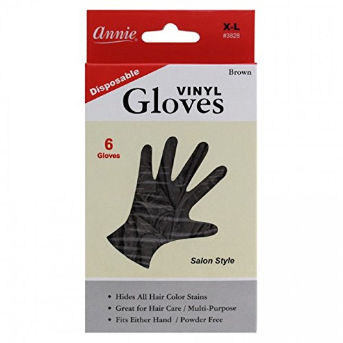 Annie Disposable Vinyl Gloves Powder Free 6 Count Brown Salon Style [#3828 X-Large]