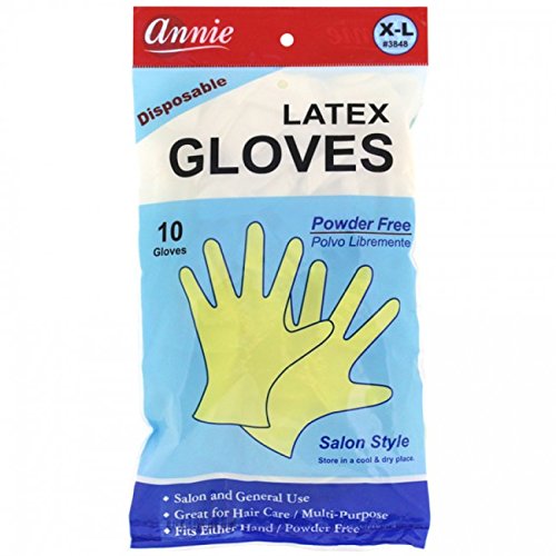 Annie Disposable Latex Gloves Powder Free 10 Count Salon Style [#3848 X-Large]