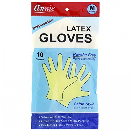 Annie Disposable Latex Gloves Powder Free 10 Count Salon Style [#3846 Medium]
