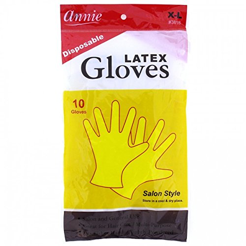 Annie Disposable Latex Gloves Lightly Powdered 10 Count Salon Style [#3818 X-Large]