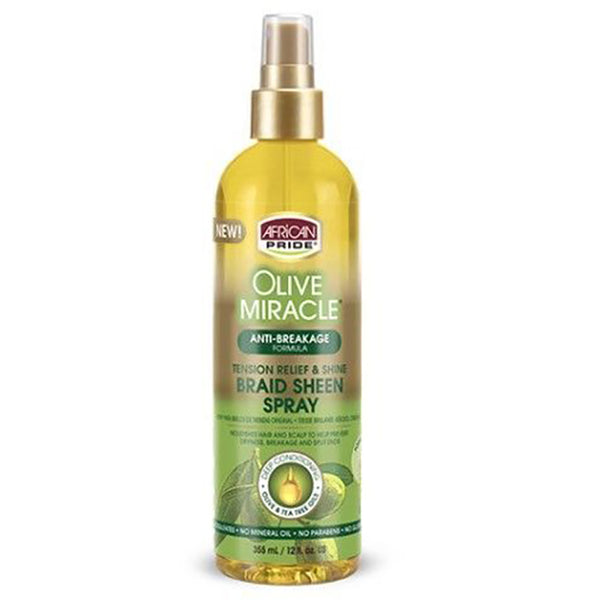 [African Pride] Olive Miracle Anti-Breakage Formula Braid Sheen Spray 12Oz
