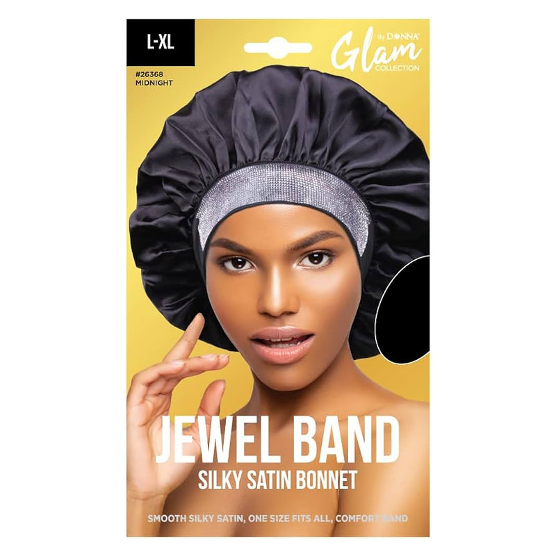 Donna Jewel Band Silky Satin Bonnet Black