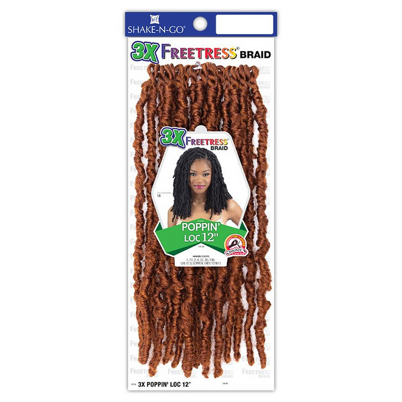 Shake N Go Freetress Synthetic Hair Crochet Braids - 3x Poppin Loc 12"