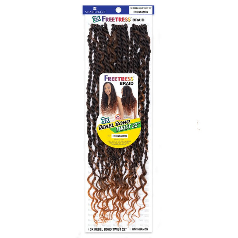 Shake-n-go Freetress Synthetic Crochet Braids - 3x Rebel Boho Twist 22"