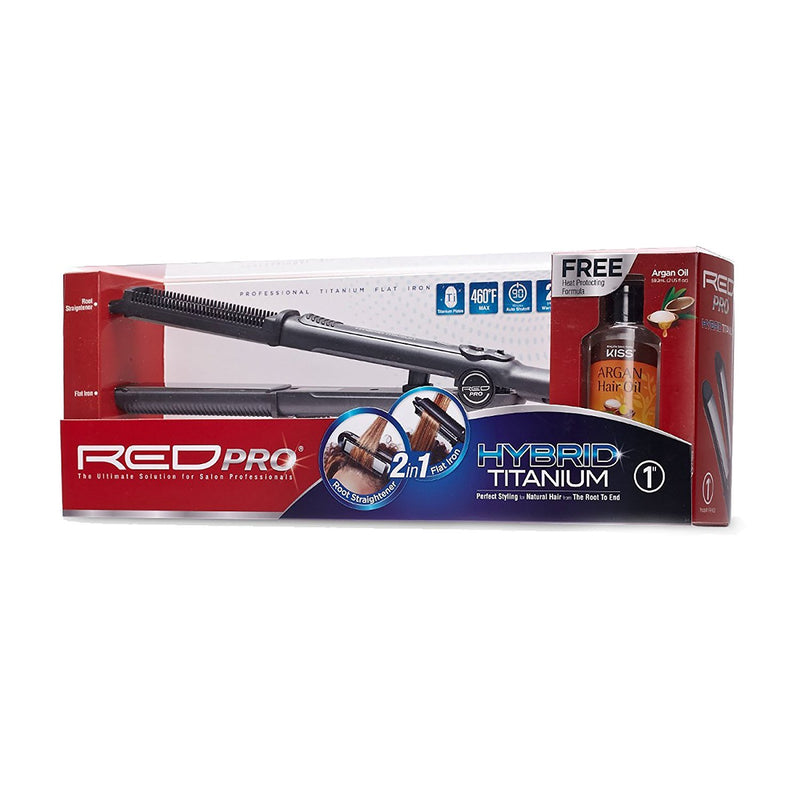 Red Pro By Kiss 1" Hybrid Titanium 2In1 Flat Iron+Root Straightener
