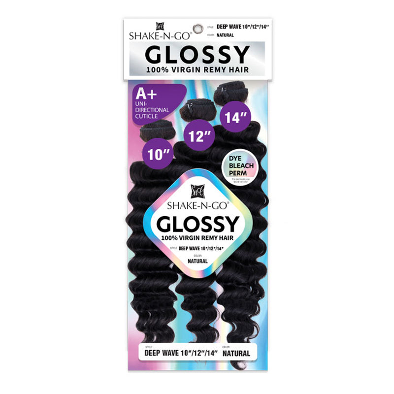 Shake N Go Virgin Remy Hair Weave Glossy 3 Bundles Deep Wave 14"16"18"