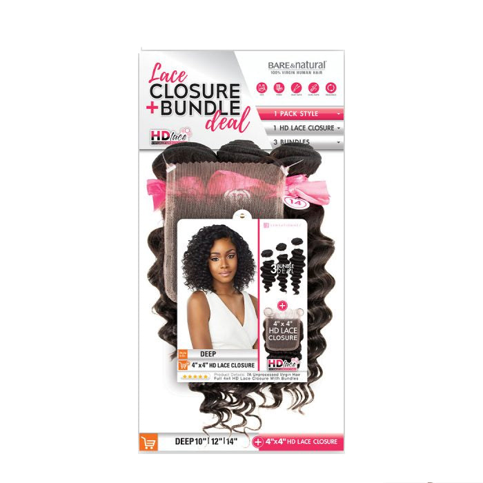 Sensationnel B&n 4x4 Lace Closure Bundle Deal Deep 10"