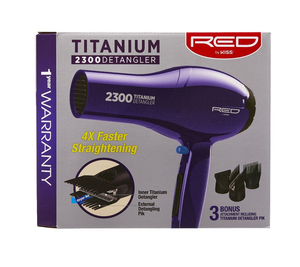 Red By Kiss 2300 Titanium Detangler Pik Hair Blow Dryer W/ 3 Attachement #Bd11