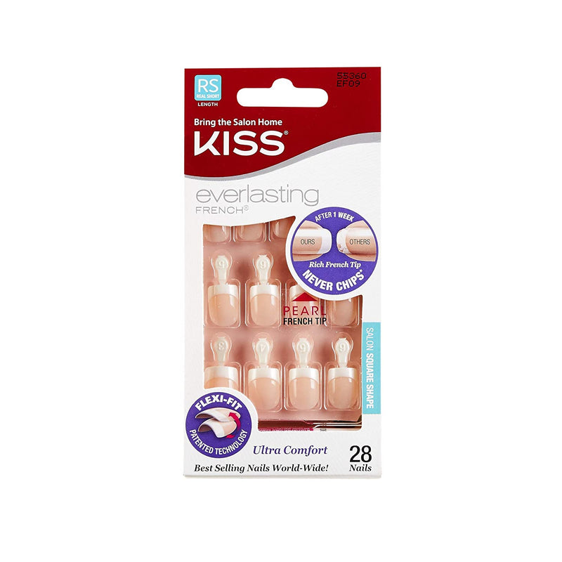 Kiss Everlasting French Tip 28 Full Nails Kit Real Short, String Of Pearls Ef09 [1 Pack]