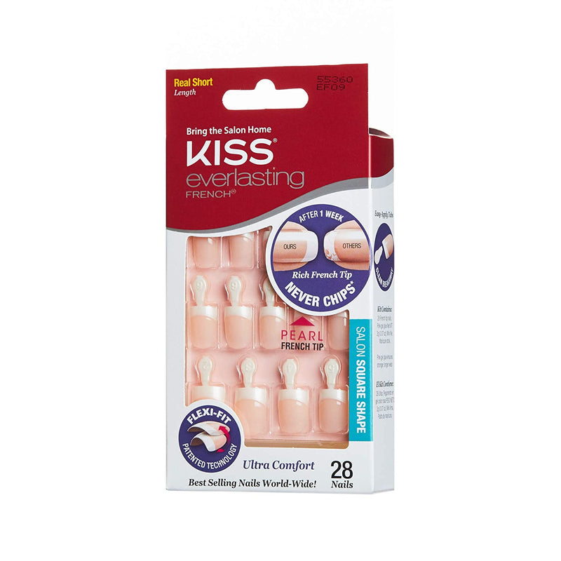 Kiss Everlasting French Tip 28 Full Nails Kit Real Short, String Of Pearls Ef09 [3 Pack]