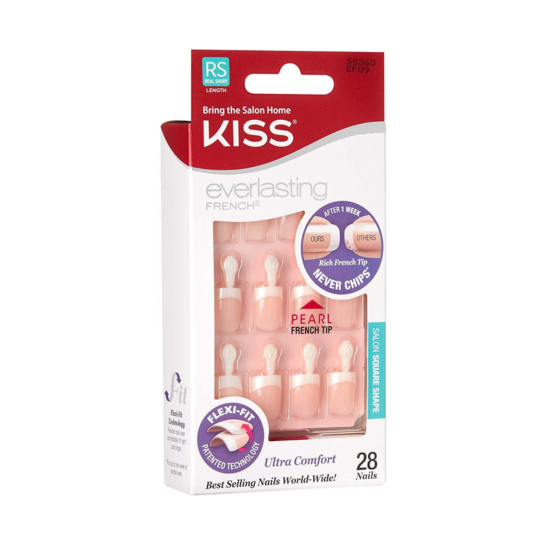 Kiss Everlasting French Tip 28 Full Nails Kit Real Short, String Of Pearls Ef09 [2 Pack]