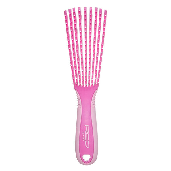 Red 9 Row Glide & Define Detangling Brush Flexible Pink