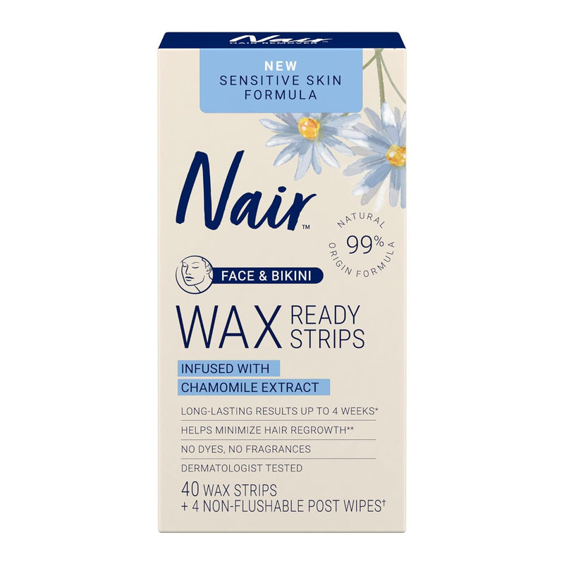 Nair Hair Remover Face & Bikini Wax Ready Strips 40 Counts