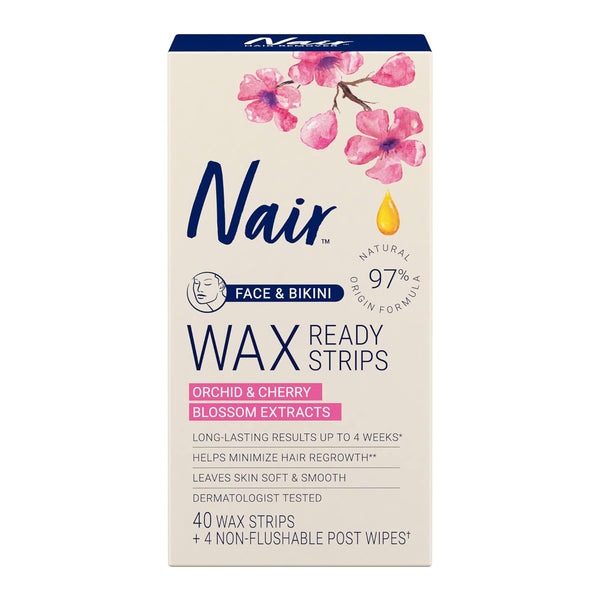 Nair Hair Remover Face & Bikini Wax Ready Strips 40 Counts