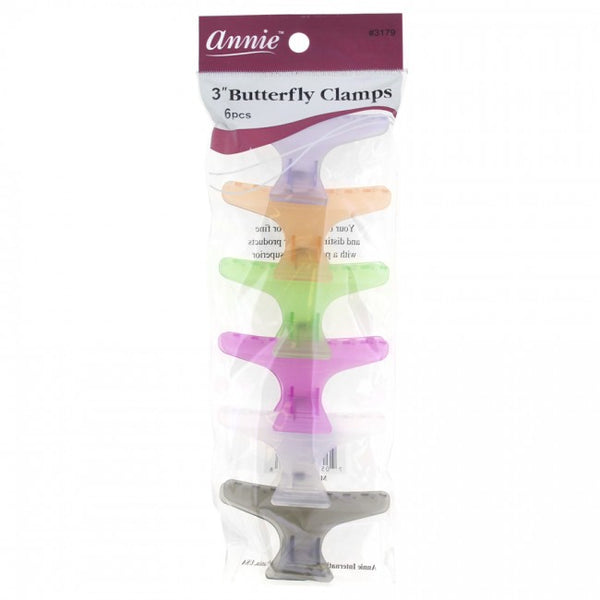Annie Butterfly Hair Clamps 3" 6 Pcs #3179 Assorted Color Claws Clip