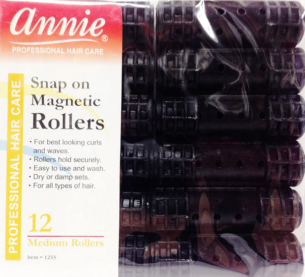 [Annie] Snap-On Magnetic Rollers #1233, Medium 3/4" Black 12Pcs