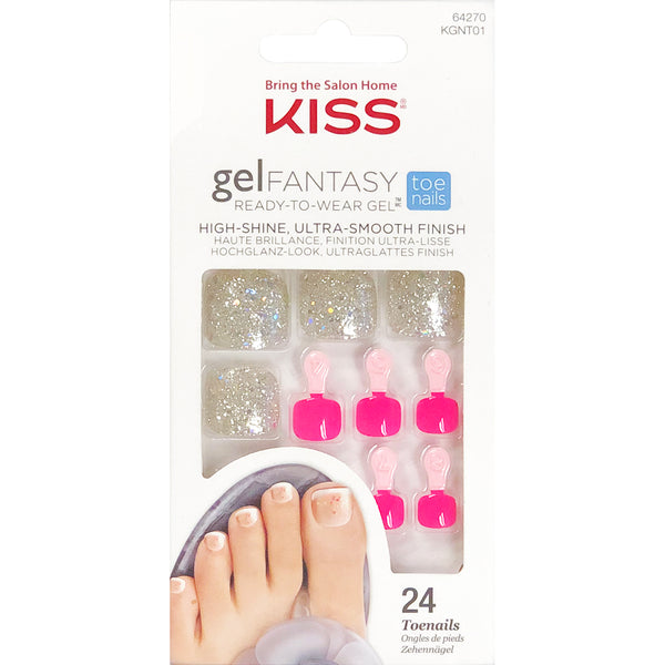 Kiss Gel Fantasy Ready-To-Wear 24 Toe Nails Glitter Shine Smooth Finish Kgnt01 [6 Pack]