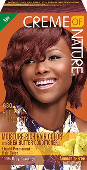 [Creme Of Nature] Moisture-Rich Hair Color Dye Kit W/ Shea Butter Conditioner [C30 Red Hot Burgundy]