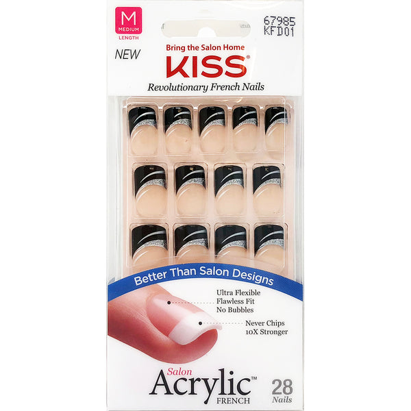 Kiss Salon Acrylic French 28 Nails Medium Length Pink Tip Kfd01 Ace Of Clubs (6 Pack)