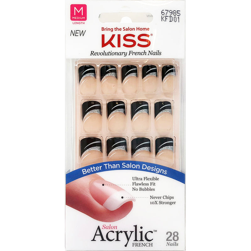 Kiss Salon Acrylic French 28 Nails Medium Length Pink Tip Kfd01 Ace Of Clubs (6 Pack)