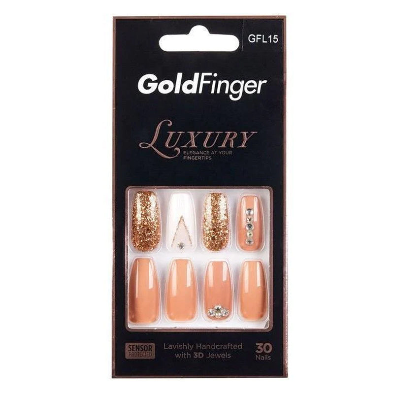 Kiss Gold Finger Luxury Long Length Gfl15 24 Full Cover Nails Glue Included